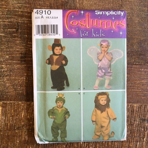 Simplicity Sewing Pattern 4910 Toddler Costume Monkey Butterfly Frog Lion UNCUT - Picture 1 of 2